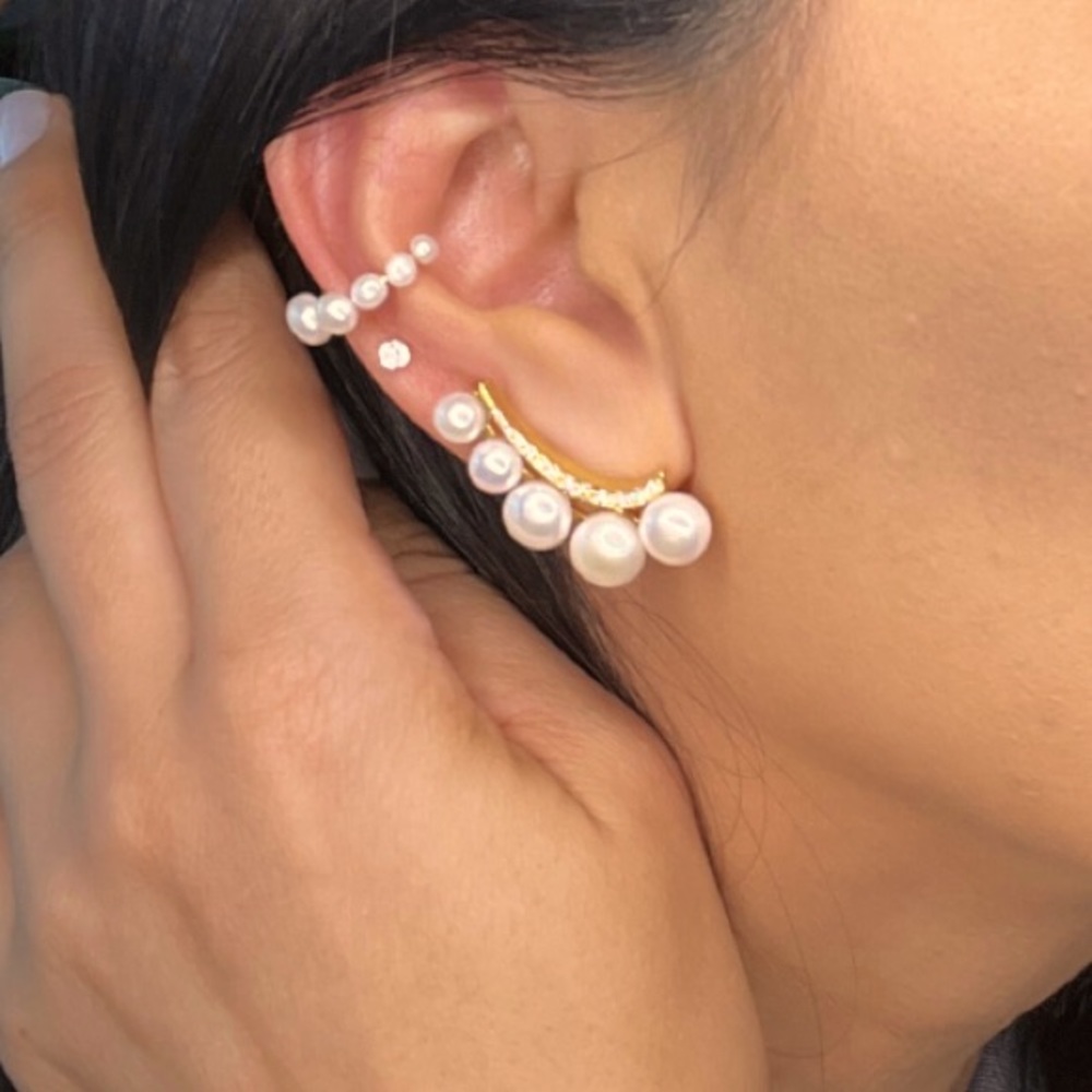 Sterling Silver FreshwaterPearl in White Zircon Earrings. in Gold-Silver color
